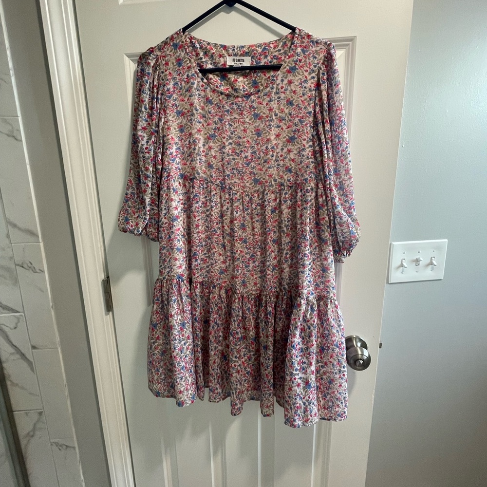 BB Dakota by Steve Madden Pink and Purple Ruffled Tiered Sundress